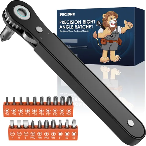 Vista 8 de Destornillador de Ángulo Recto Regalos para Hombres - Destornillador de Trinquete Desplazado de 90 Grados de Bolsillo Mini Perfil Bajo Juego
