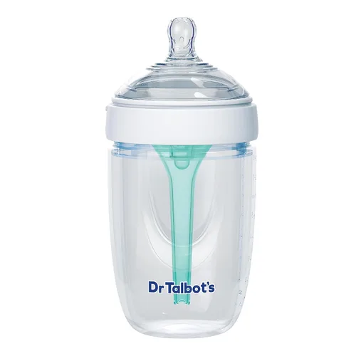 Vista 13 de Botella de silicona anticólicos Dr. Talbot's - 5 oz Sistema de ventilación avanzado, pezón flexible suave de flujo lento - Aqua Top