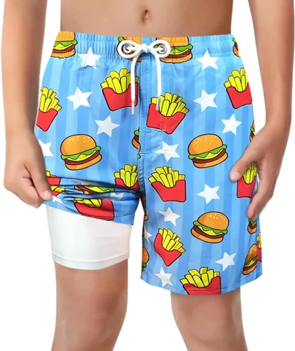 Vista 27 de Trajes de Baño para Niños con Forro de Compresión Cómodos Shorts de Natación Anti-Rozaduras Elásticos UPF Secado Rápido Talla 3T-20 Estrellas Águila