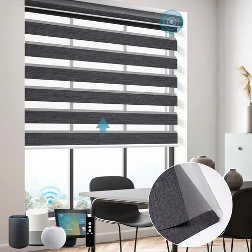 Vista 22 de SmartWings Persianas motorizadas de cebra con cenefa funcionan con Homekit Thread Alexa Z-Wave Smart de doble capa con control remoto, persiana