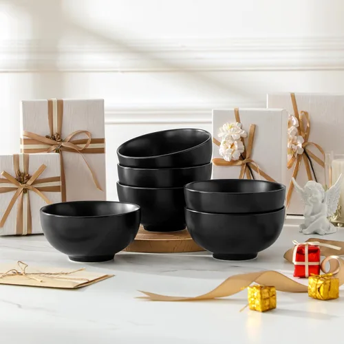 Vista 9 de MALACASA Juego de 6 cuencos de sopa de porcelana de 26 onzas, cuencos de cerámica negra para cocina, cuenco de cereales para avena, fruta, ensalada
