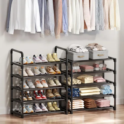 Vista 2 de Zapatero, organizador de almacenamiento de zapatos de 10 niveles, para 30 a 35 pares de zapatos, estante alto de metal para zapatos, entrada