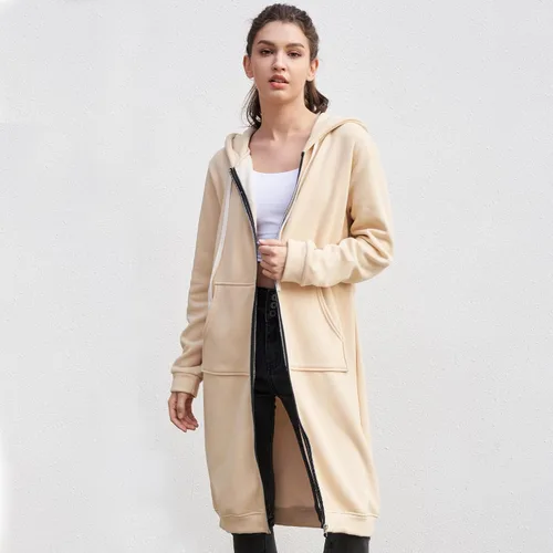 Vista 4 de DUOYANGJIASHA - Sudaderas largas con capucha, chaquetas de vellón de invierno de punto, sudaderas casuales con cremallera