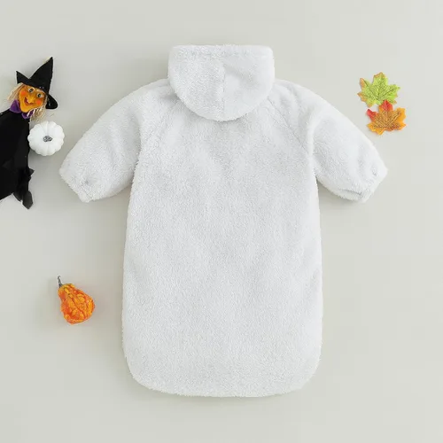Vista 7 de Gueuusu Traje de bebé recién nacido con capucha, fantasma, monstruo verde, mameluco de manga larga mullido de una pieza