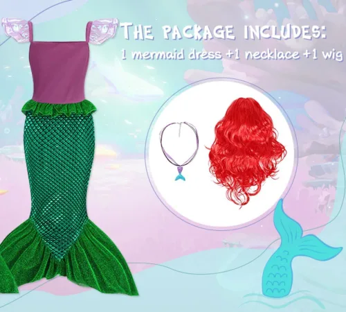 Vista 7 de Eledobby Ariel Dress for Girls Little Mermaid Costume Kids Halloween Outfits Princess Mermaids Skirt Birthday Party Dress Up