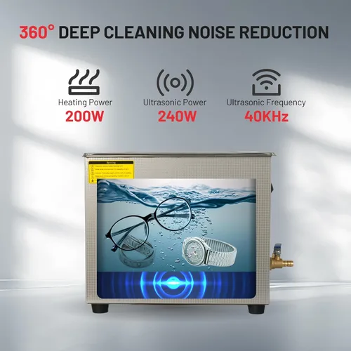 Vista 2 de ZKH Máquina profesional de limpieza de joyas 10L, limpiador sónico de alta frecuencia con temporizador digital y calentador, máquina ultrasónica