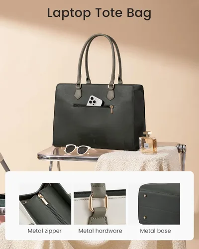 Vista 4 de LOVEVOOK Bolso de lona para laptop para mujer - Bolso de trabajo vintage de cuero PU, bolso de negocios para maestra resistente al agua