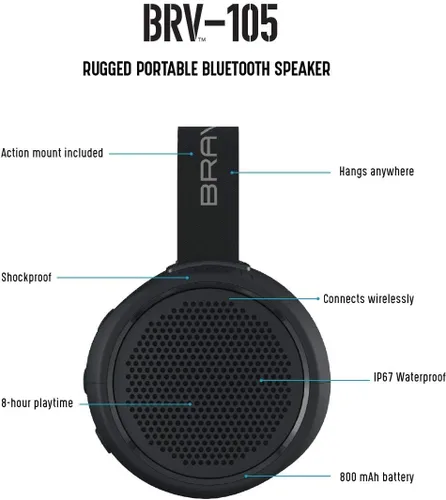 Vista 5 de Braven BRV-105 Altavoz Bluetooth portátil resistente - Tecnología inalámbrica - Negro