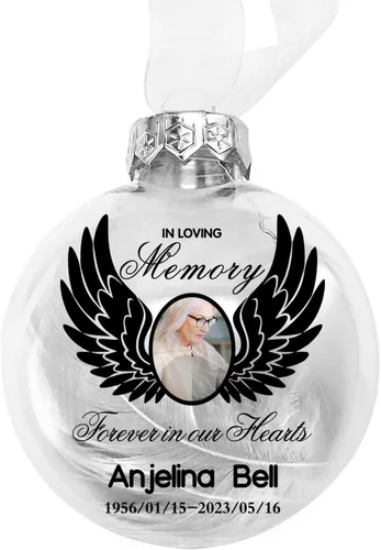 Vista 13 de Adornos de bola personalizados, árbol colgante de bola de fotos personalizada, bolas de decoración de Navidad, bola de adornos rellenables de plumas