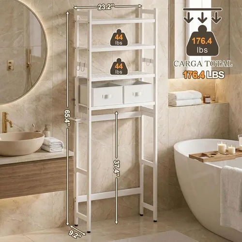 Vista 2 de Homde Estante de almacenamiento para baño sobre el inodoro: bambú ajustable Blanco