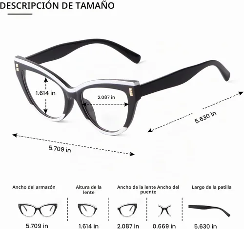 Vista 7 de KFPH Fashion Cat Eye Blue Light Glasses for Women Negro blanco
