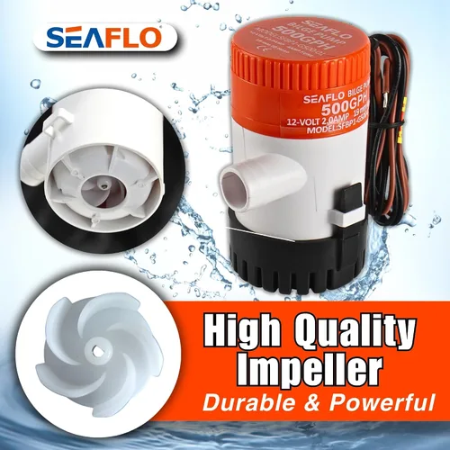 Vista 2 de SEAFLO Bomba de Sentina Serie 01 500 GPH – 12V, Salida de 3/4", Bomba Sumergible Marina con Protección Antibloqueo de Aire, Certificado CE y RoHS