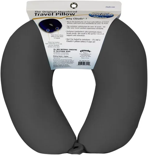 Vista 2 de Cloudz Almohada de viaje con microesferas de doble comodidad para el cuello en avión. Tela de felpa súper suave y acogedora en un lado, elastano