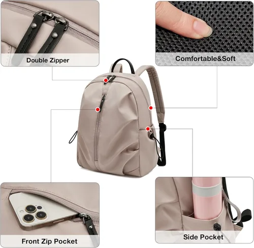 Vista 4 de LAORENTOU Backpack For Women Waterproof Backpack Purse Lightweight Travel Backpack Sports Backpack Nylon Backpacks (Pink)