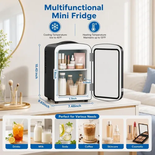 Vista 5 de Kismile 4L Mini refrigerador 6 latas de bebidas refrigerador para la Negro
