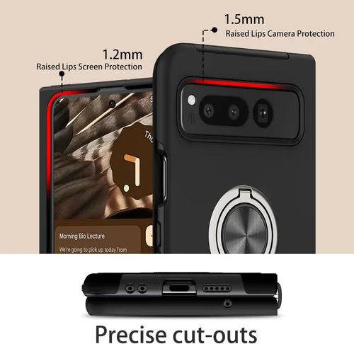 Vista 6 de BENTOBEN Funda plegable para Google Pixel (2023), [protección completa de bisagra] con soporte de anillo de 360°, a prueba de golpes, soporte Negro