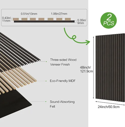 Vista 27 de Paquete de 2 paneles de madera para pared, paneles acústicos de listones de madera de 48 x 24 pulgadas, paneles acústicos para decoración de paredes