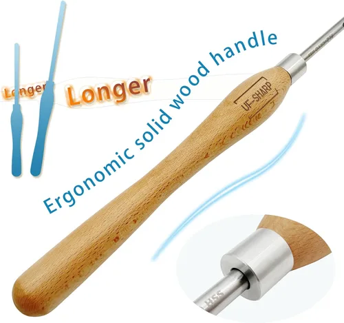 Vista 4 de Gubia de tazón de 1/2 " para torno de madera, herramientas de torneado de madera M2 Cryo HSS con mango de madera de haya (1/2 pulgada)