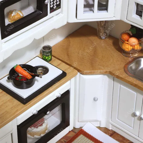 Vista 3 de Muebles en miniatura para casa de muñecas iLAND a escala 1:12, cocina moderna para casa de muñecas con set de accesorios