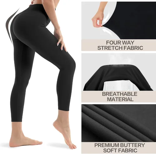 Vista 5 de Paquete de 3 leggings para mujer, no se transparentan, cintura alta, control de abdomen, pantalones de yoga, entrenamiento, correr, leggings