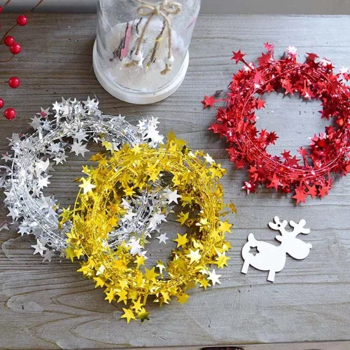Vista 3 de Guirnalda de oropel brillante con alambre, guirnalda metálica de Navidad de estrella pequeña para árbol de Navidad, hogar, boda, fiesta, adorno Azul