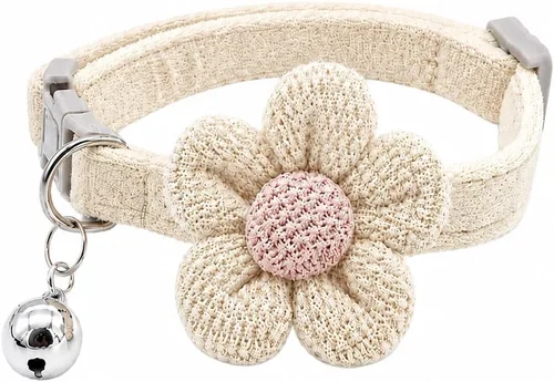 Vista 15 de Collar de gato de terciopelo suave con campana, collar ajustable para Rosa (Flower Pink)