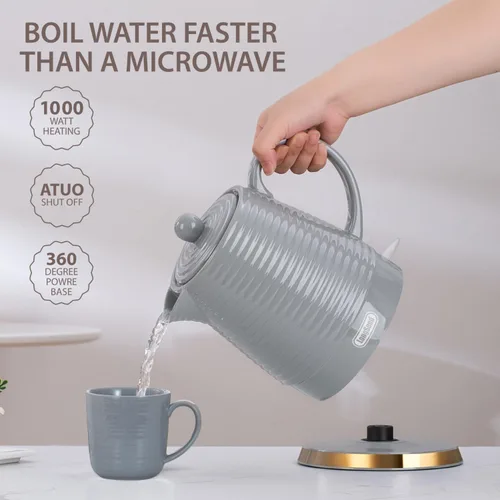 Vista 3 de Hervidor eléctrico de cerámica, 1.2L/1000W, apagado automático, sin BPA, diseño antiquemaduras, rotación de 360 grados, hervidor de té eléctrico