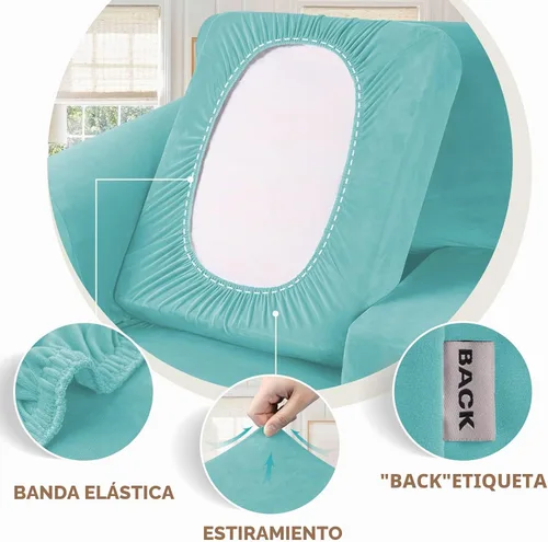 Vista 3 de WEERRW 4 Piezas Fundas de Terciopelo de Alta Elasticidad para Sofá de 3 Cojines Fundas de Sofá, Protector de Muebles Lavable con Parte Inferior