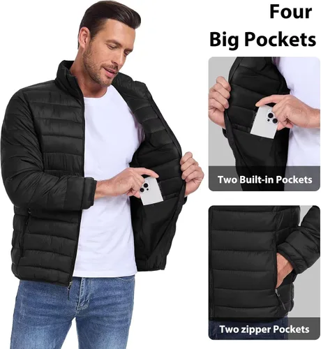 Vista 5 de Abrigos de invierno para hombre, térmicos, ligeros, acolchados, impermeables, cálidos, con bolsillos con cremallera