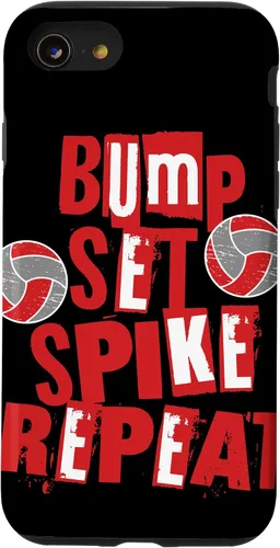 Vista 13 de iPhone 15 Parents Girls Volleyball Bump Set Spike Repeat Red & White Case