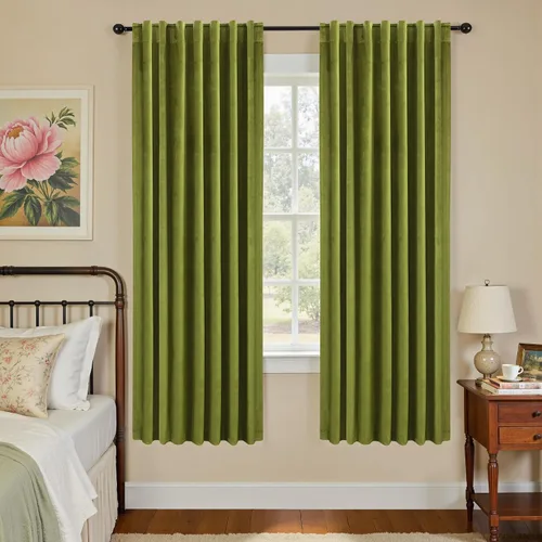 Vista 32 de Cortinas de terciopelo con trabilla trasera de 52 x 63 pulgadas de color naranja quemado de KOUFALL