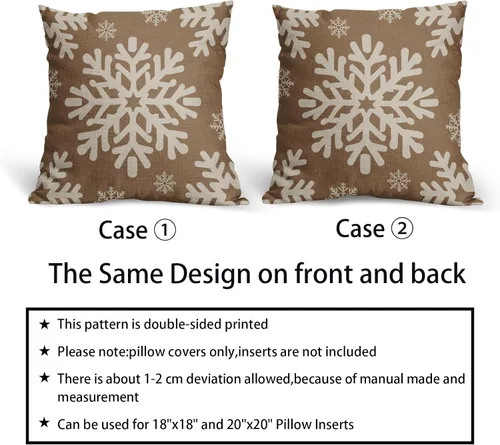 Vista 41 de Fundas de almohada decorativas de Navidad negras 40x40 cm con copos de nieve blancos de Navidad, juego de 2, temática rústica de invierno