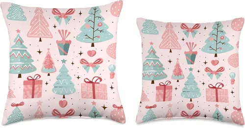 Vista 3 de Blush Pink Holiday Cheer Co. Almohada con patrón navideño de árbol de Navidad, color rosa pastel y verde salvia, 16 x 16 pulgadas, multicolor