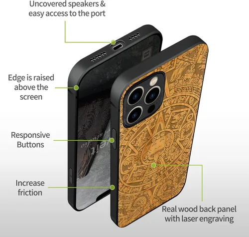 Vista 9 de Carveit Funda magnética de madera para iPhone 12 Pro [madera natural y TPU suave negro] a prueba de golpes, funda de madera única y elegante
