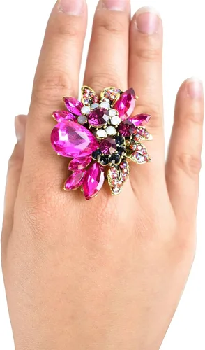Vista 2 de NYFASHION101 Anillo elástico de moda para mujer con piedra marqués de vid