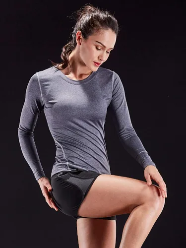Vista 6 de CADMUS Paquete de 1 o 3 camisetas de entrenamiento de manga larga para mujer, camiseta de compresión de ajuste seco para correr