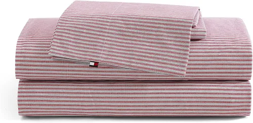 Vista 41 de Tommy Hilfiger - Sábanas para cama individual, ropa de cama de percal de algodón crujiente y fresca con funda de almohada a juego, juego de cama