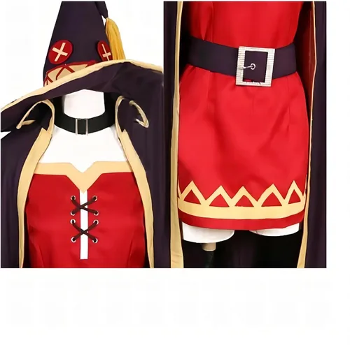 Vista 6 de IOPBOT Disfraz de anime KonoSuba Megumin Uniforme Cosplay Unisex Miko Disfraz de bruja para niña