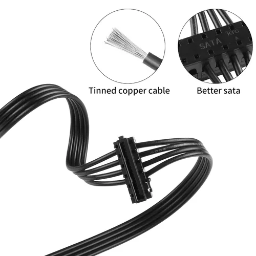 Vista 2 de YACSEJAO Cable divisor de alimentación SATA Mini de 4 pines a 2 pines en ángulo recto de 15 pines para HDD, SSD, unidades ópticas, cable