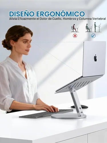 Vista 4 de YICOSUN - Soporte para computadora portátil para escritorio, soporte de computadora ajustable en altura giratoria de 360°, elevador ergonómico