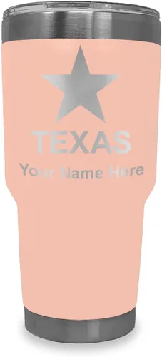 Vista 20 de LaserGram Vaso aislado al vacío de 20 onzas, bandera de Texas, grabado personalizado incluido (negro)