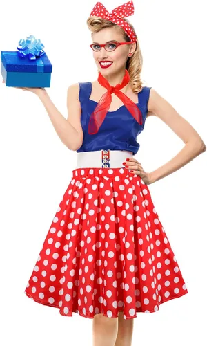 Vista 4 de Hicarer 5 Pcs 50s Women Halloween Costume 1950 Poodle Skirt Sock Hop Accessory Outfit Scarf Glasses Bandana Headband Earring