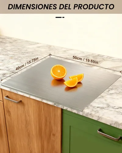 Vista 3 de Tabla de cortar de acero inoxidable 304 para cocina - Tabla de pan grande en forma de L, tabla de cortar de doble cara para hornear, tabla de cortar