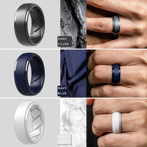 Vista 5 de Anillo de boda de silicona para hombre, 0.370 in de ancho, 0.098 in de grosor