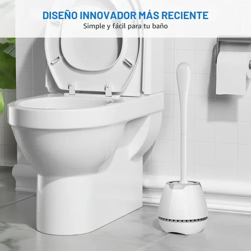 Vista 6 de Juego de 2 cepillos de inodoro con soporte ventilado y mango largo ergonómico, cerdas duraderas para limpieza de baño (blanco)