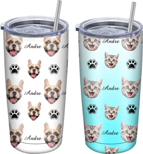 Vista 9 de Vaso personalizado con nombres de imagen, tapa y pajita, taza de café personalizada de 20 onzas, vasos aislados personalizados de acero inoxidable