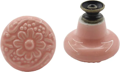 Vista 5 de Paquete de 10 Pomos de Cerámica, Pomo Decorativo, Tirador de Cajón Armario Alacena Closet Tocador Librero Estante Pomos Tiradores de Muebles Rosado
