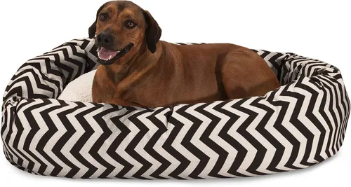 Vista 21 de Cama para perro de 24 pulgadas, color negro Chevron Sherpa Bagel