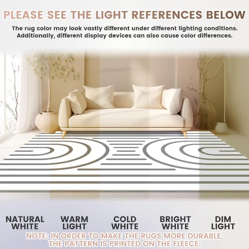 Vista 6 de Alfombra moderna lavable de 5x7 para sala de estar, alfombra grande minimalista artística abstracta en blanco y gris, alfombra de pelo bajo ultra
