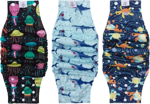 Vista 11 de CuteBone - Pañales lavables para perro macho con broches, reutilizables, 3 unidades por paquete, banda para la barriga para perros machos